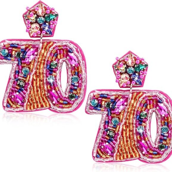 Women’s 70th Birthday Large Beaded Dangle Statement Earrings (NEW & SO CUTE!) - Picture 2 of 7